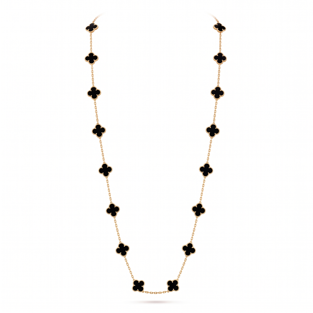 Vintage Alhambra  Onyx Clover 20 Motifs Long Necklace