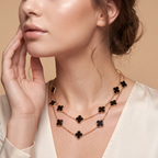 Vintage Alhambra  Onyx Clover 20 Motifs Long Necklace