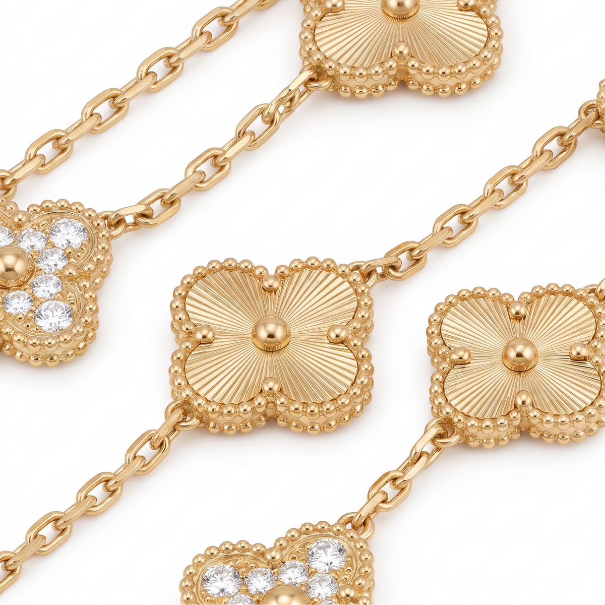 Vintage Alhambra Pavé and Fluted Clover 20 Motifs Long Necklace
