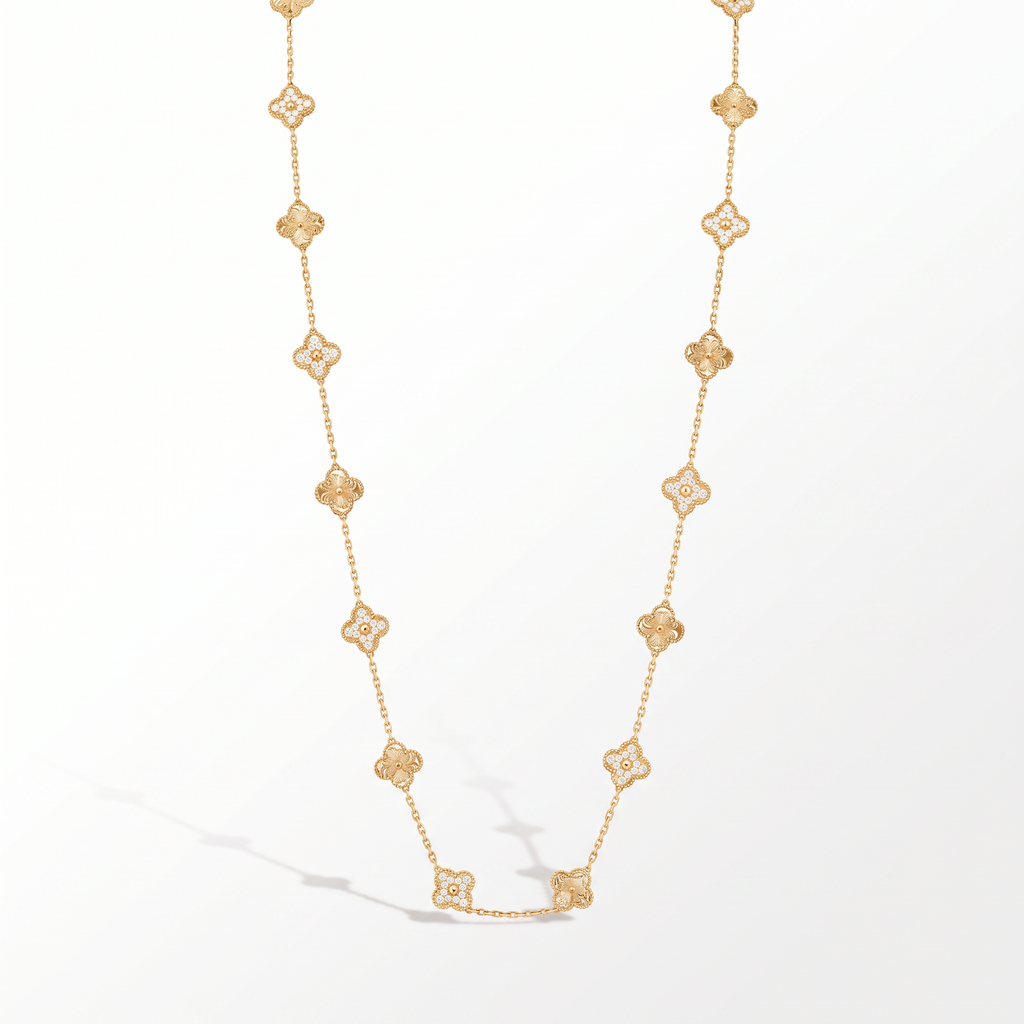 Vintage Alhambra Pavé and Fluted Clover 20 Motifs Long Necklace