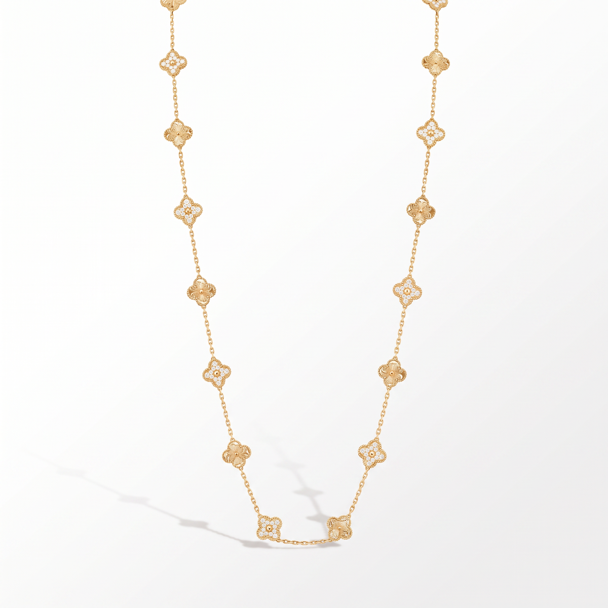 Vintage Alhambra Pavé and Fluted Clover 20 Motifs Long Necklace