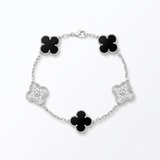 Vintage Alhambra Pavé And Onyx Clover 5 Motifs Bracelet