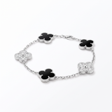 Vintage Alhambra Pavé And Onyx Clover 5 Motifs Bracelet