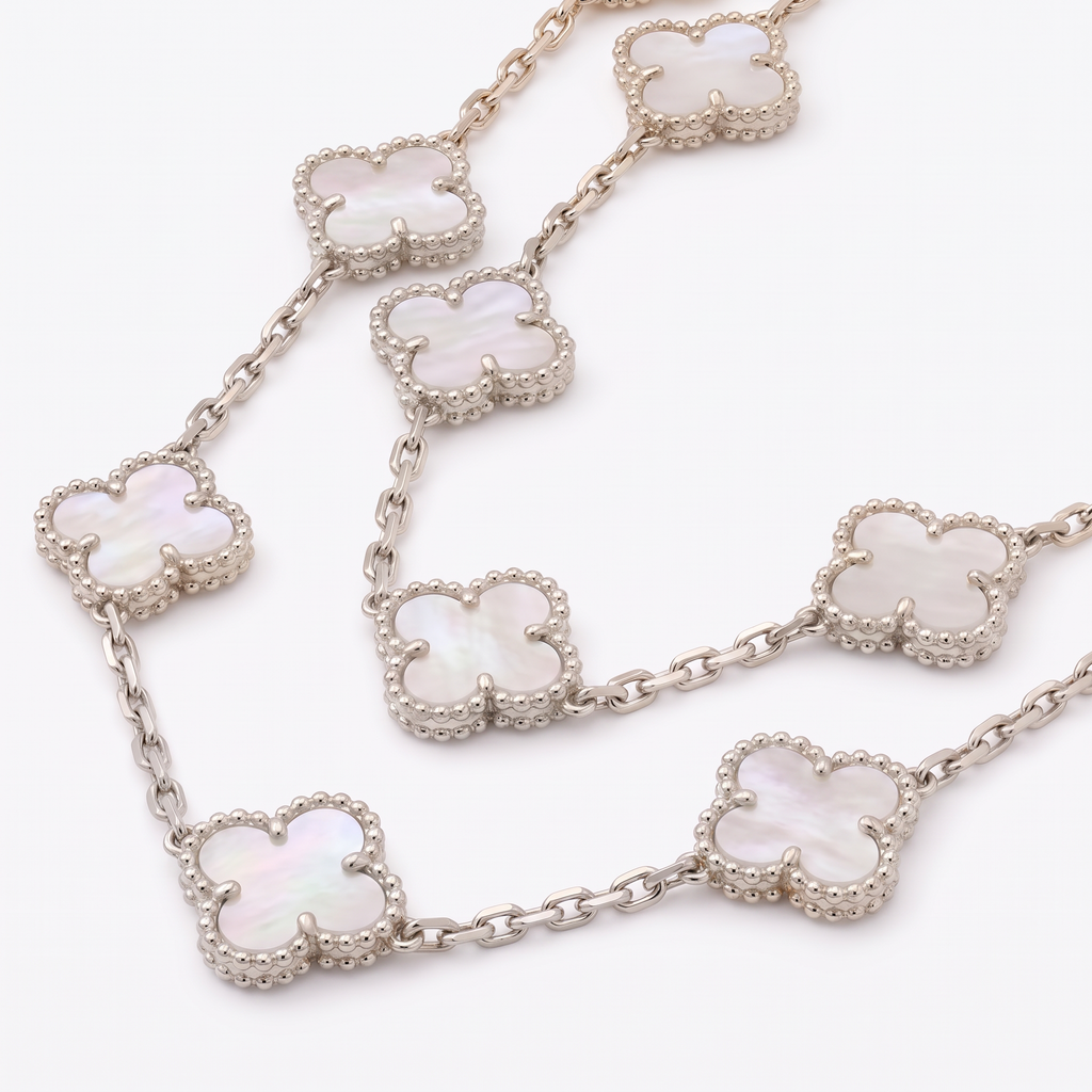 Vintage Alhambra Pearl Clover 20 Motifs Long Necklace