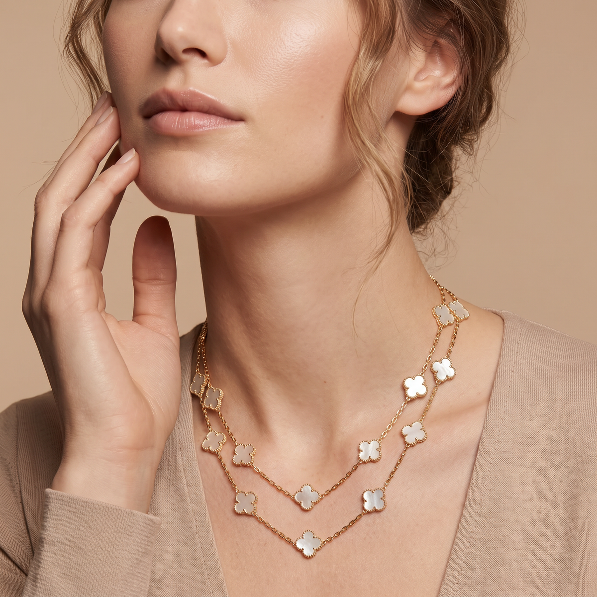 Vintage Alhambra Pearl Clover 20 Motifs Long Necklace