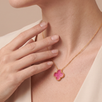 Vintage Alhambra Pink Enamel Lucky Icon 1 Motif Pendant Necklace