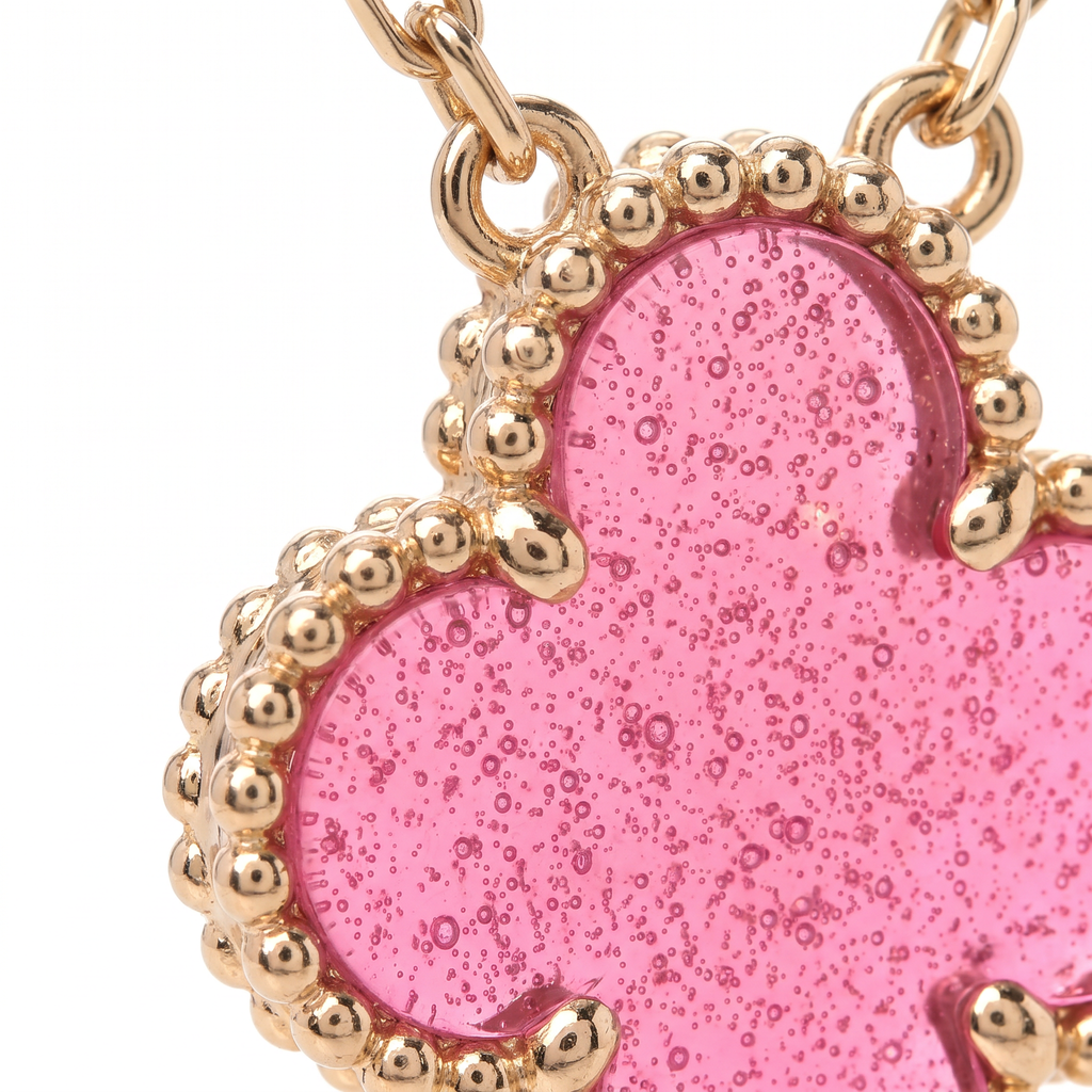Vintage Alhambra Pink Enamel Lucky Icon 1 Motif Pendant Necklace