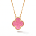 Vintage Alhambra Pink Enamel Lucky Icon 1 Motif Pendant Necklace