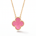 Vintage Alhambra Pink Enamel Lucky Icon 1 Motif Pendant Necklace
