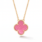 Vintage Alhambra Pink Enamel Lucky Icon 1 Motif Pendant Necklace