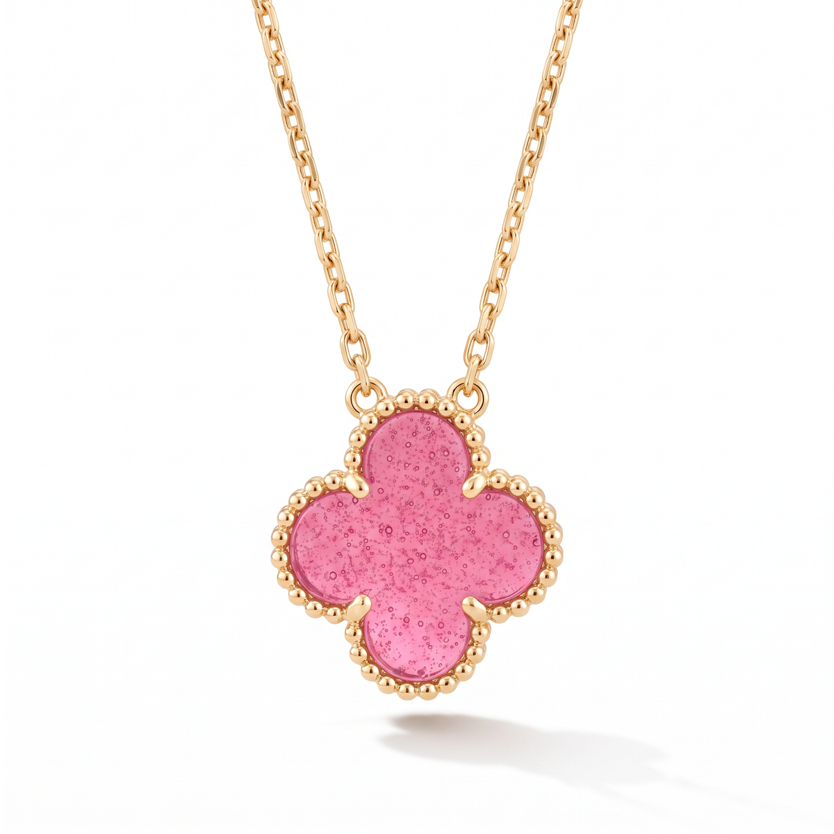 Vintage Alhambra Pink Enamel Lucky Icon 1 Motif Pendant Necklace