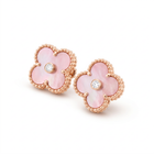 Vintage Alhambra Pink Pearl 1 Diamond Clover Earrings