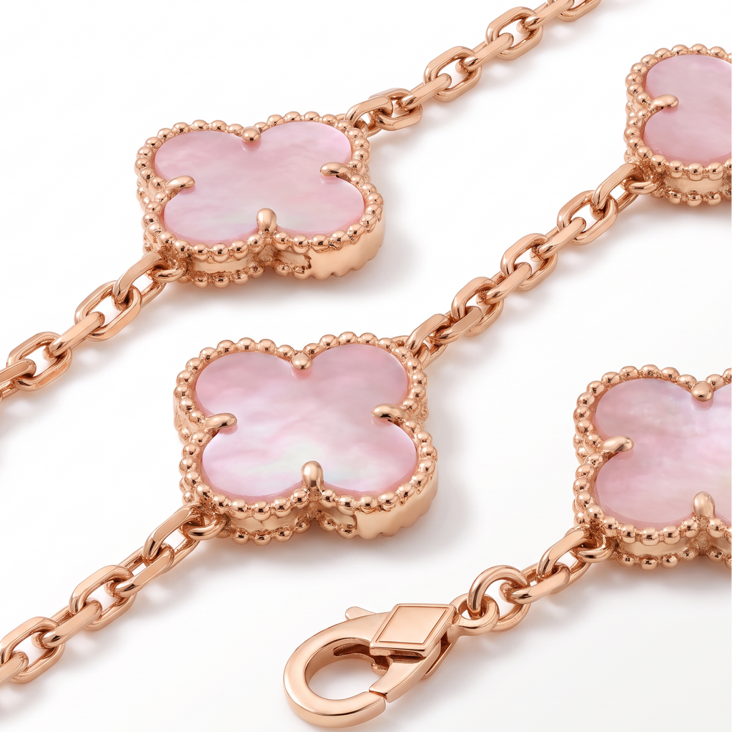 Vintage Alhambra Pink Pearl 5 Motifs Bracelet
