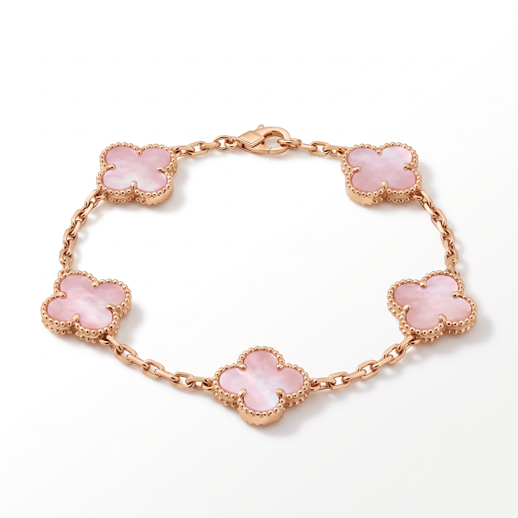 Vintage Alhambra Pink Pearl 5 Motifs Bracelet