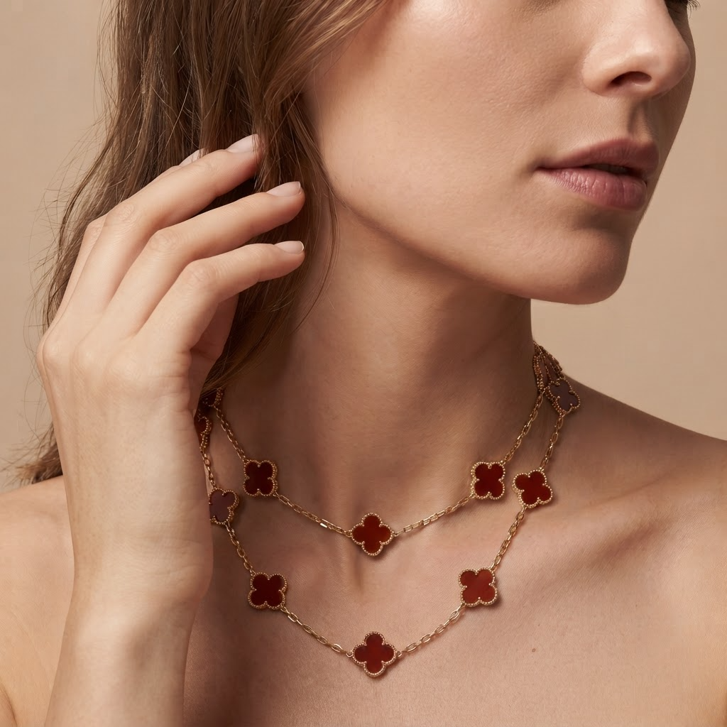 Vintage Alhambra Red Clover 20 Motifs Long Necklace
