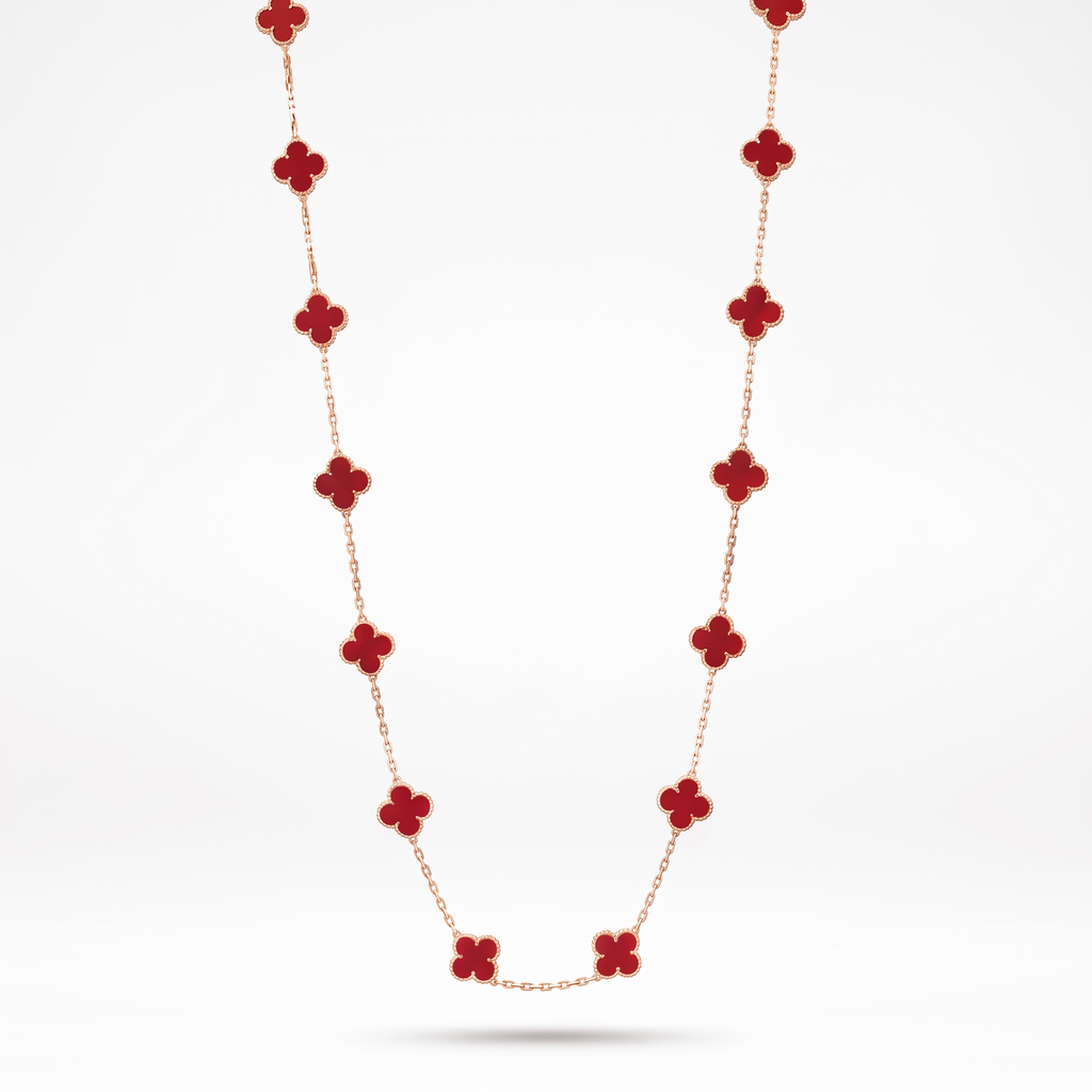 Vintage Alhambra Red Clover 20 Motifs Long Necklace