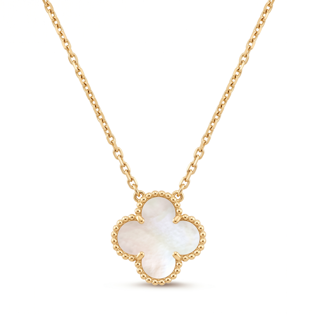 Vintage Alhambra White Pearl 1 Motif Necklace