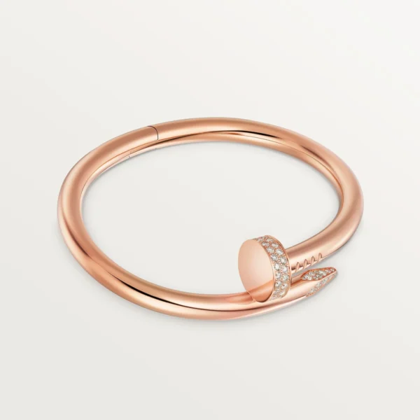 Elegant Pink Gold Nail-Inspired Bangle with Sparkling Crystals, Large Model