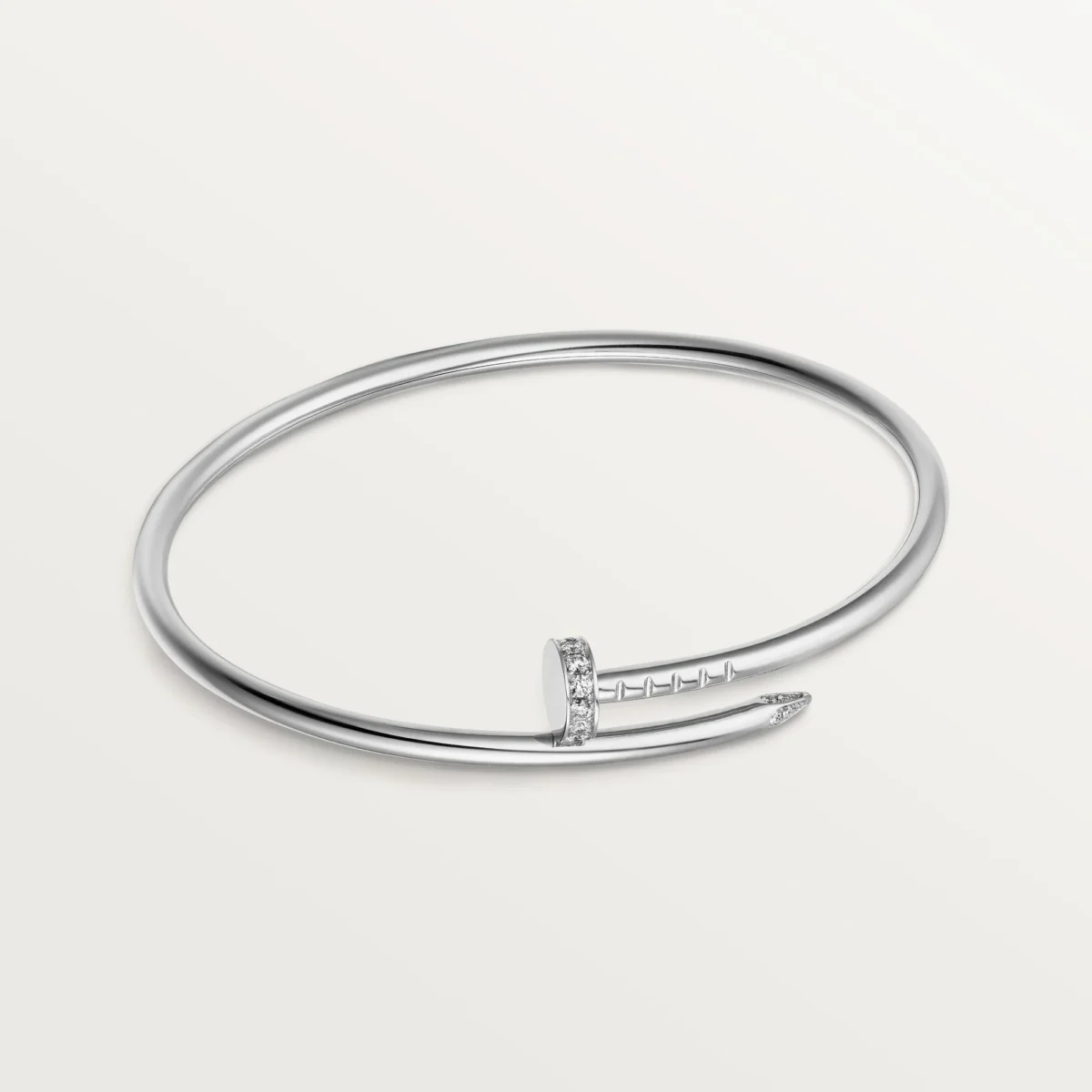 Elegant White Gold Nail Inspired Bangle with Sparkling Crystals Small Model 1