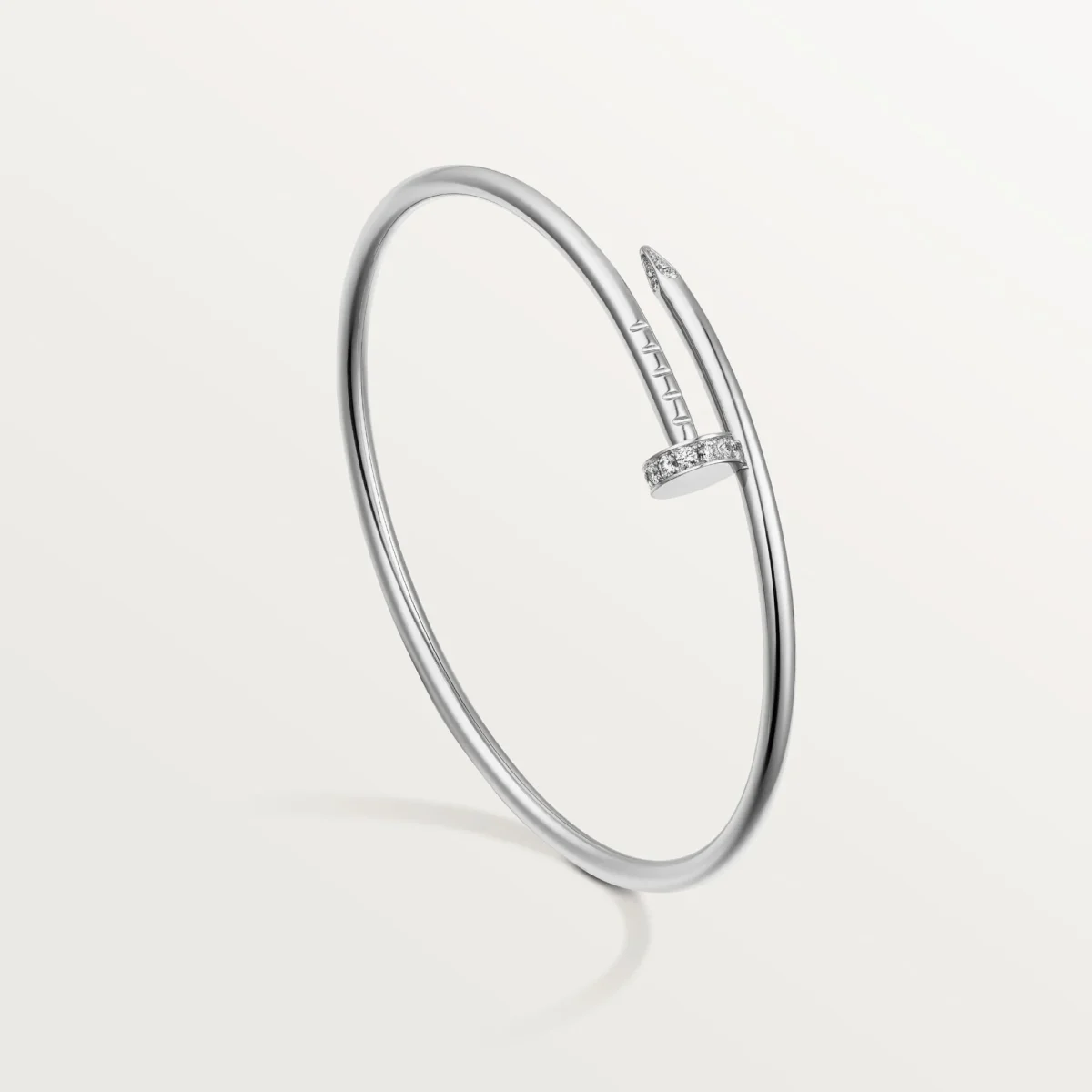 Elegant White Gold Nail Inspired Bangle with Sparkling Crystals Small Model 2