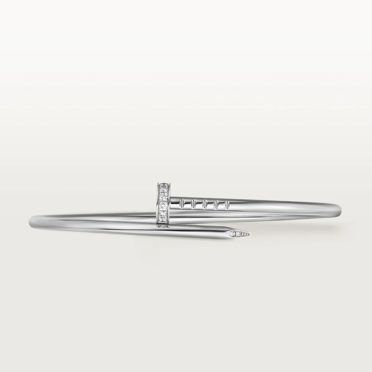 Elegant White Gold Nail Inspired Bangle with Sparkling Crystals Small Model 6