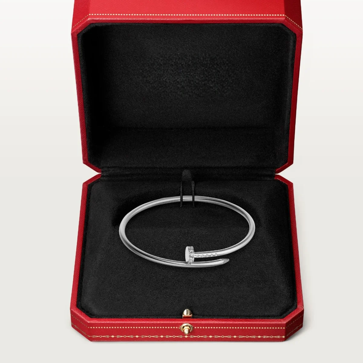 Elegant White Gold Nail Inspired Bangle with Sparkling Crystals Small Model 7