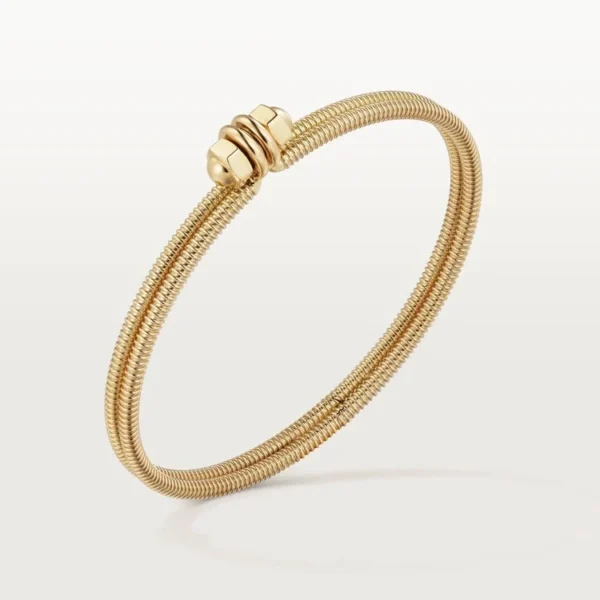 Gold Coil Bangle Bracelet with Single Hex Nut Accent – Sleek Industrial-Inspired Minimalist Jewelry for Everyday Wear