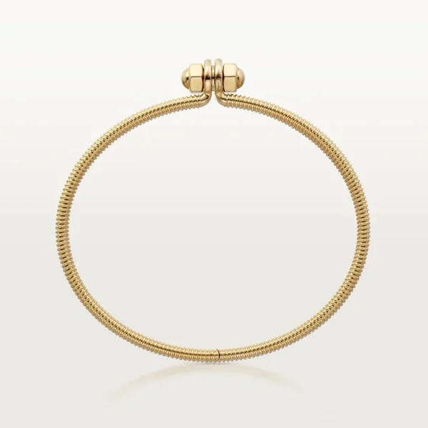 Gold Coil Bangle Bracelet with Single Hex Nut Accent – Sleek Industrial-Inspired Minimalist Jewelry for Everyday Wear