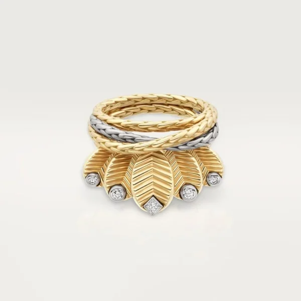 Gold Embrace Of The Forest Queen – Textured Leaf Ring With Sparkling Accents