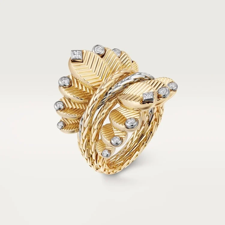 Gold Garden Of Graceful Layers – Leafy Ring Design With Interwoven Texture And Stonessd 1