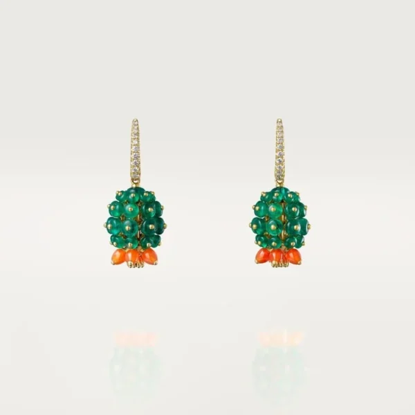 Gold Garden of Bloom – Beaded Fruit-Inspired Drop Earrings in Emerald and Flame