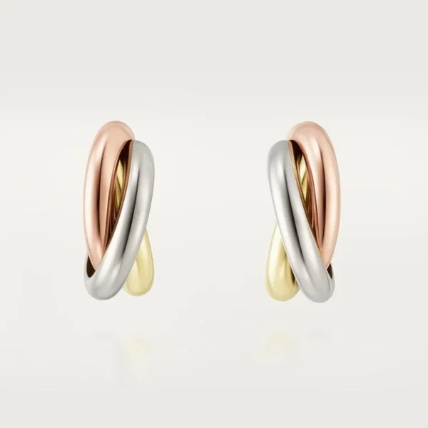 Gold Harmony of Three – Triple-Tone Interlinked Earrings for Timeless Elegance, classic model