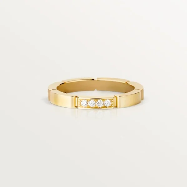 Gold Rhythm Of Brilliance – Minimalist Block Ring With Four Diamonds