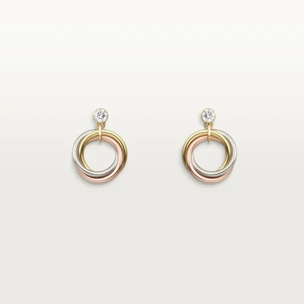 Gold Wholeness in Motion – Sculptural Tricolor Earrings with Radiant Crystal Accent