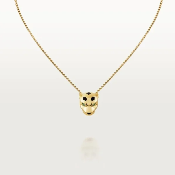 Golden Gaze of Strength – Modern Necklace with Panther Head and Piercing Gem Eyes