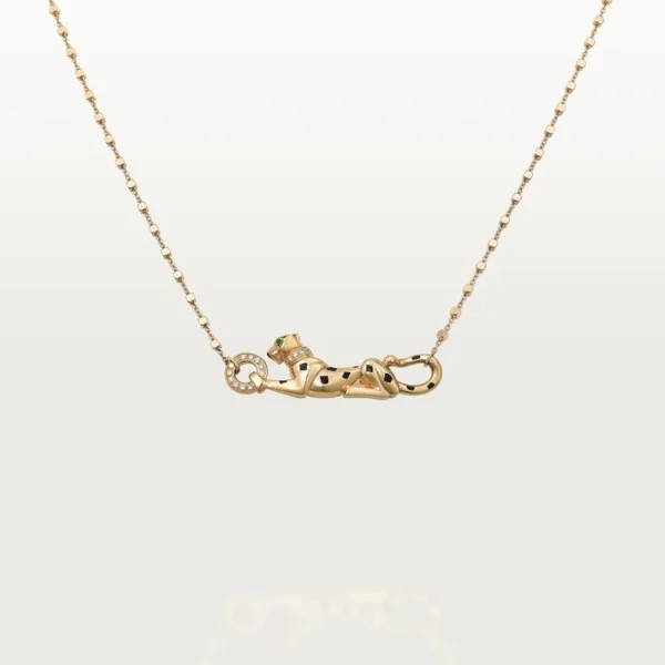Golden Huntress – Fierce Leopard Necklace with Enamel Spots and Dazzling Accents