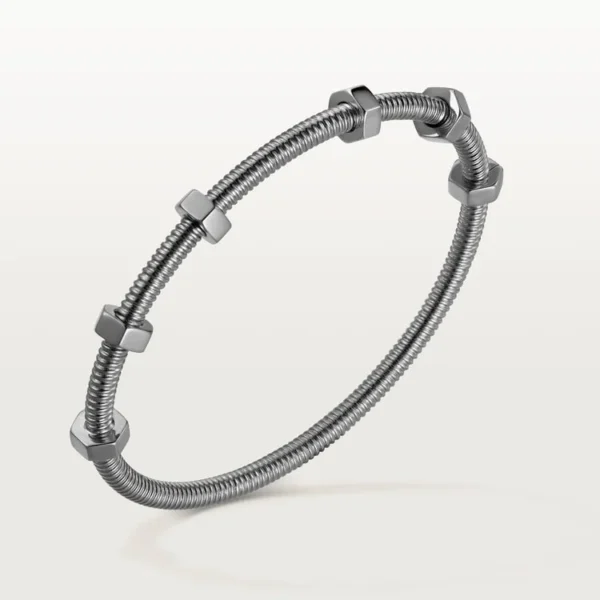 Grey Gold Coil Bangle Bracelet with Hex Nut Accents – Industrial-Inspired Minimalist Jewelry for Men and Women