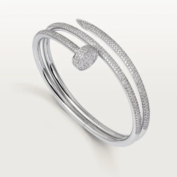 Elegant White Gold Nail-Inspired Bangle with Premium platinum Half-paved