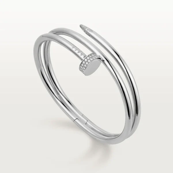 Elegant White Gold Nail-Inspired Bangle with Premium platinum