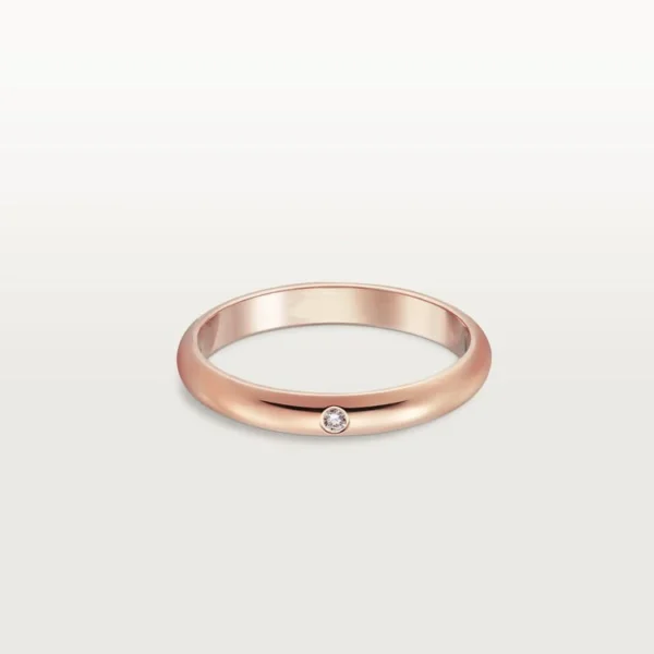 Pink Gold Dot of Eternity – Smooth Wedding Ring Featuring a Tiny Brilliance, 2.6 mm width