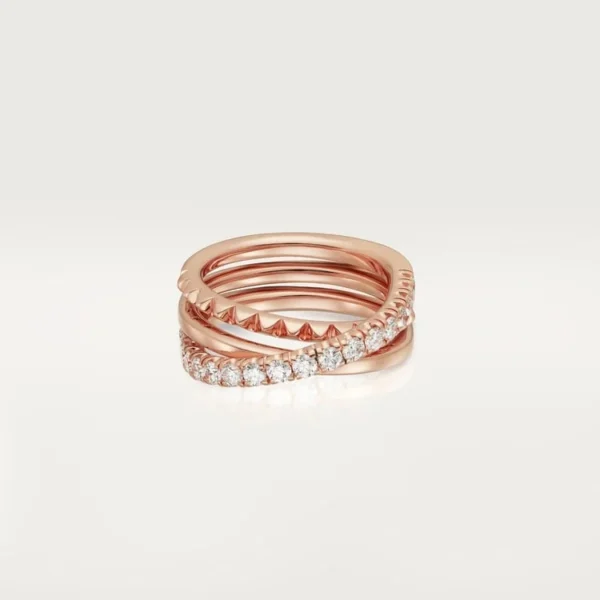 Pink Gold Spiral Of Daring Elegance – Intertwined Ring With Spiked And Shimmering Bands