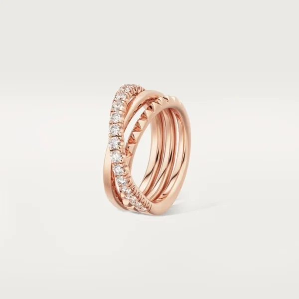 Pink Gold Spiral Of Daring Elegance – Intertwined Ring With Spiked And Shimmering Bands