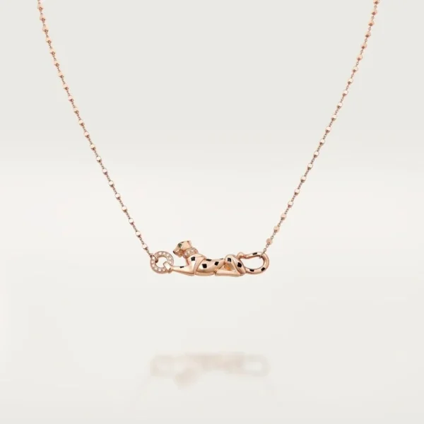 Pink Golden Huntress – Fierce Leopard Necklace with Enamel Spots and Dazzling Accents