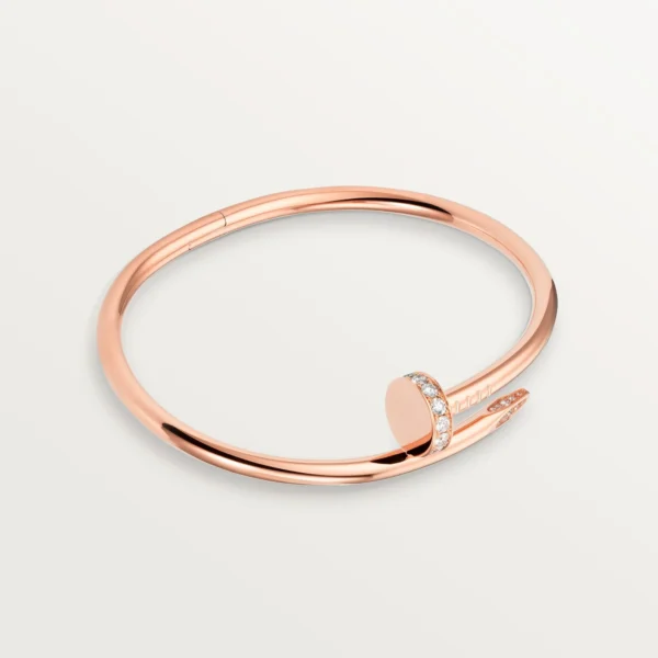 Elegant Pink Gold Nail-Inspired Bangle with Sparkling Crystals, Classic Model