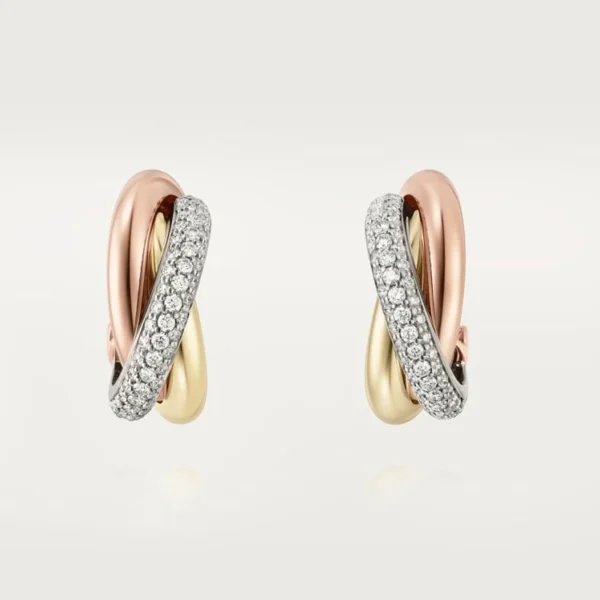 Tri Gold Tides of Balance – Triple-Hue Hoop Earrings in a Modern Dance