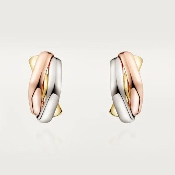 Tri Gold Weave of Time – Elegant Hoops with Rose, Silver, and Yellow Flow