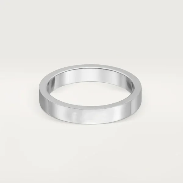 White Gold Face of Devotion – Modern Flat Band for Lasting Love with Personalized Lettering, 3 mm width