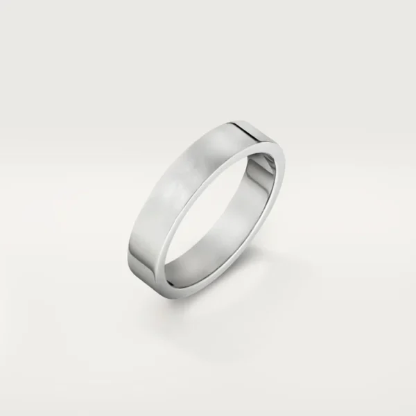White Gold Face of Devotion – Modern Flat Band for Lasting Love with Personalized Lettering, 4 mm width