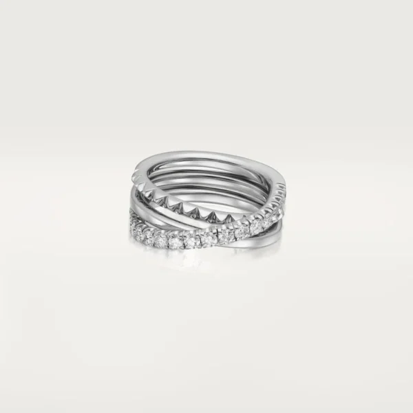 White Gold Spiral Of Daring Elegance – Intertwined Ring With Spiked And Shimmering Bands