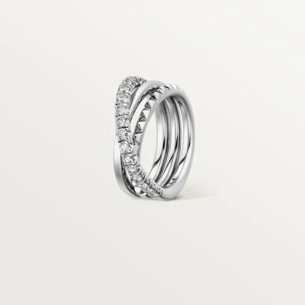 White Gold Spiral Of Daring Elegance – Intertwined Ring With Spiked And Shimmering Bands